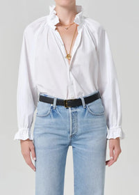 Citizens of Humanity Loretta Ruffle Top - Optic White-Hand In Pocket
