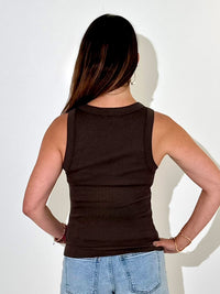 Michael Stars Gina Wide Binding Crop Tank - Molasses-Hand In Pocket