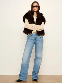 Sanctuary Silky Fur Vest - Espresso Martini-Hand In Pocket