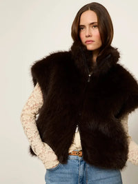 Sanctuary Silky Fur Vest - Espresso Martini-Hand In Pocket