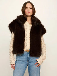 Sanctuary Silky Fur Vest - Espresso Martini-Hand In Pocket