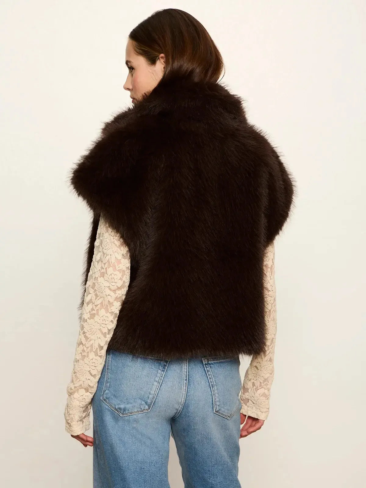 Sanctuary Silky Fur Vest - Espresso Martini-Hand In Pocket