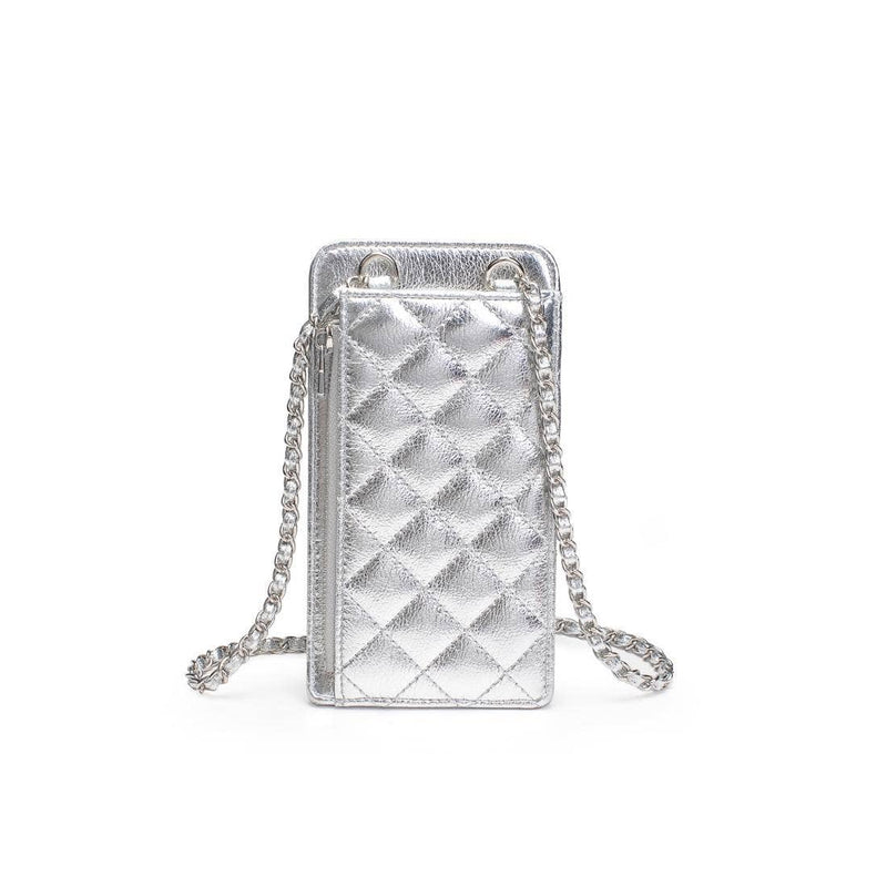 Brianna Cell Phone Crossbody: Silver-Hand In Pocket