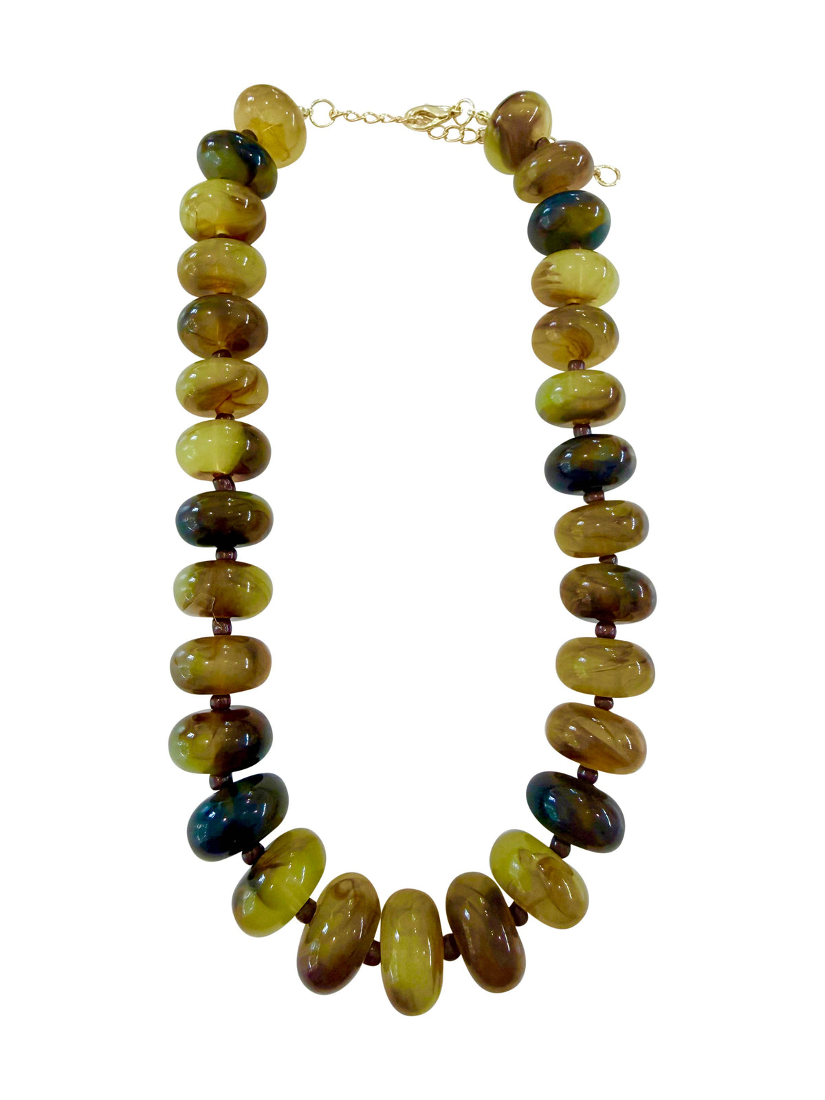 Angie Chunky Beaded Necklace - Chartreuse/Brown Mix