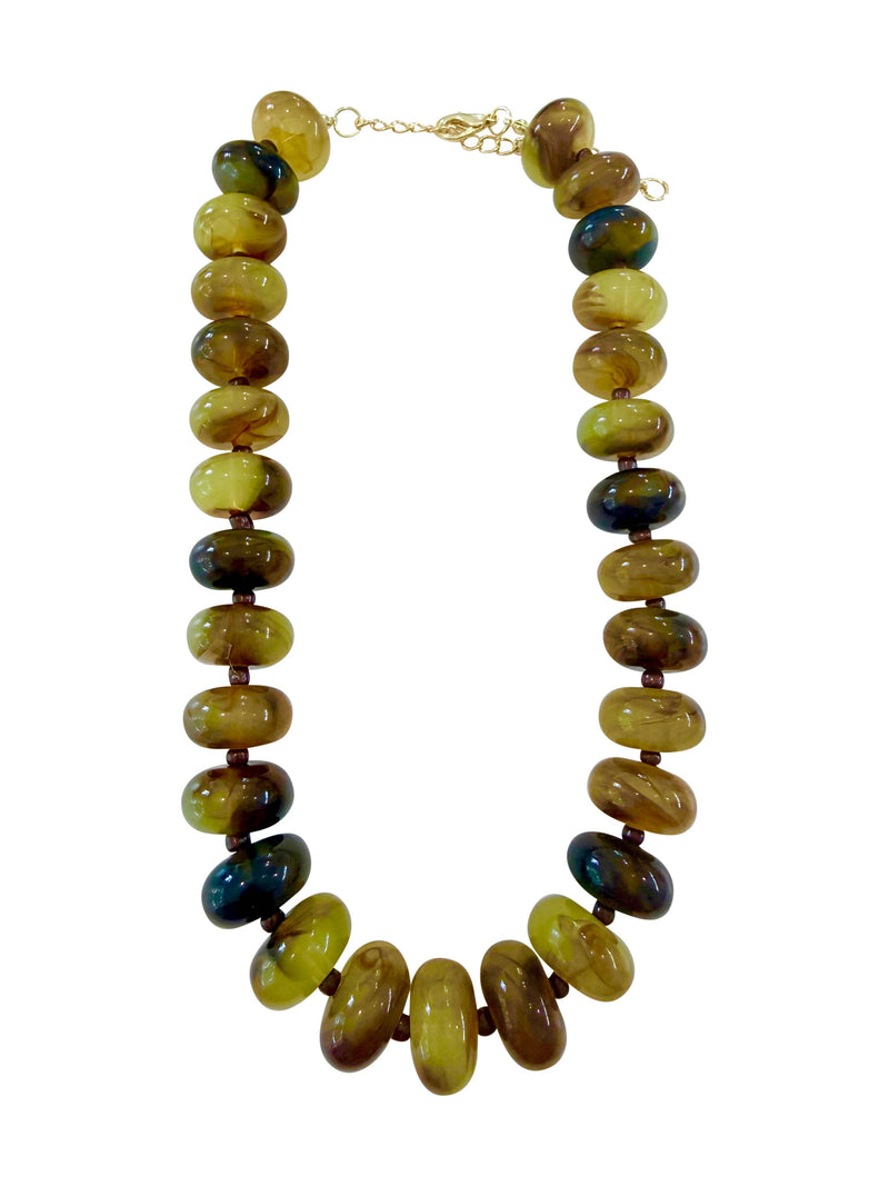 Angie Chunky Beaded Necklace - Chartreuse/Brown Mix-Hand In Pocket