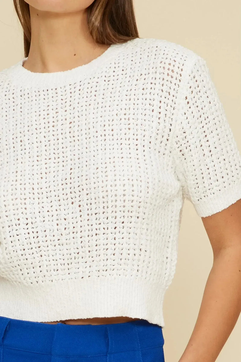 Lucy Paris Lou Knit Top- White-Hand In Pocket