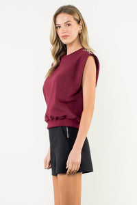 THML Peyton Power Shoulder Tee- BG-Hand In Pocket