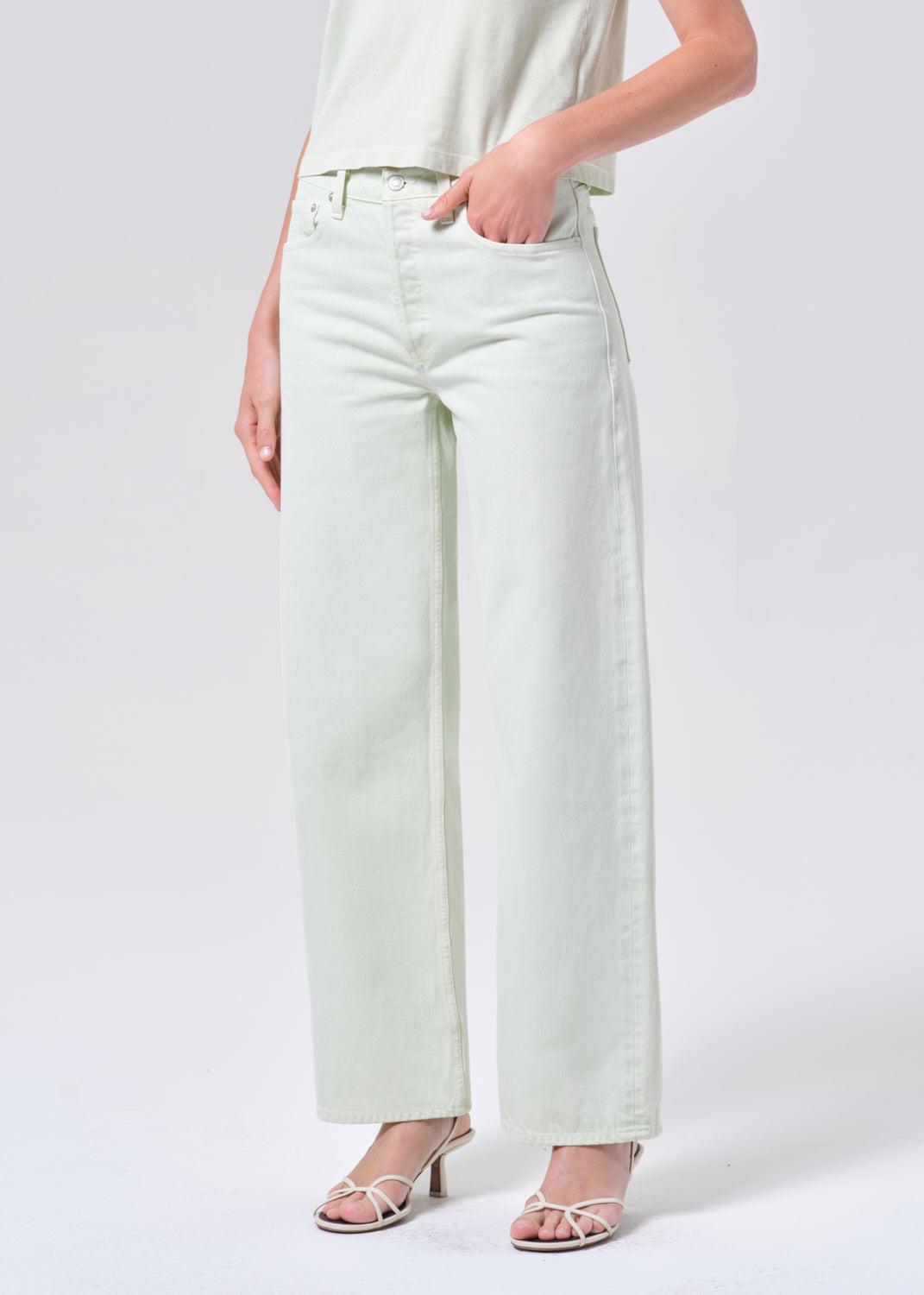 Agolde Arc Jean- Mint Cream-Hand In Pocket