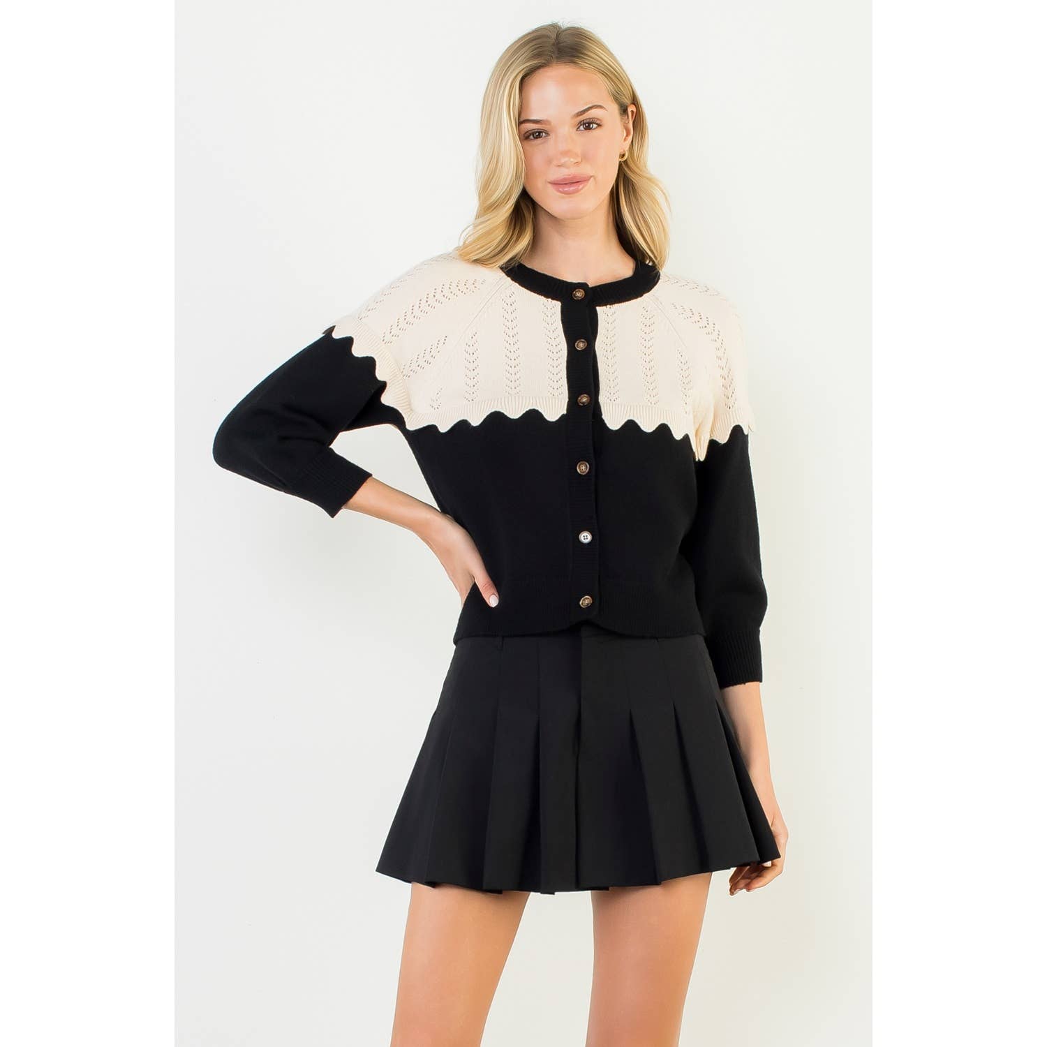 THML Corinne Contrast Yoke Knit Cardigan - Black-Hand In Pocket