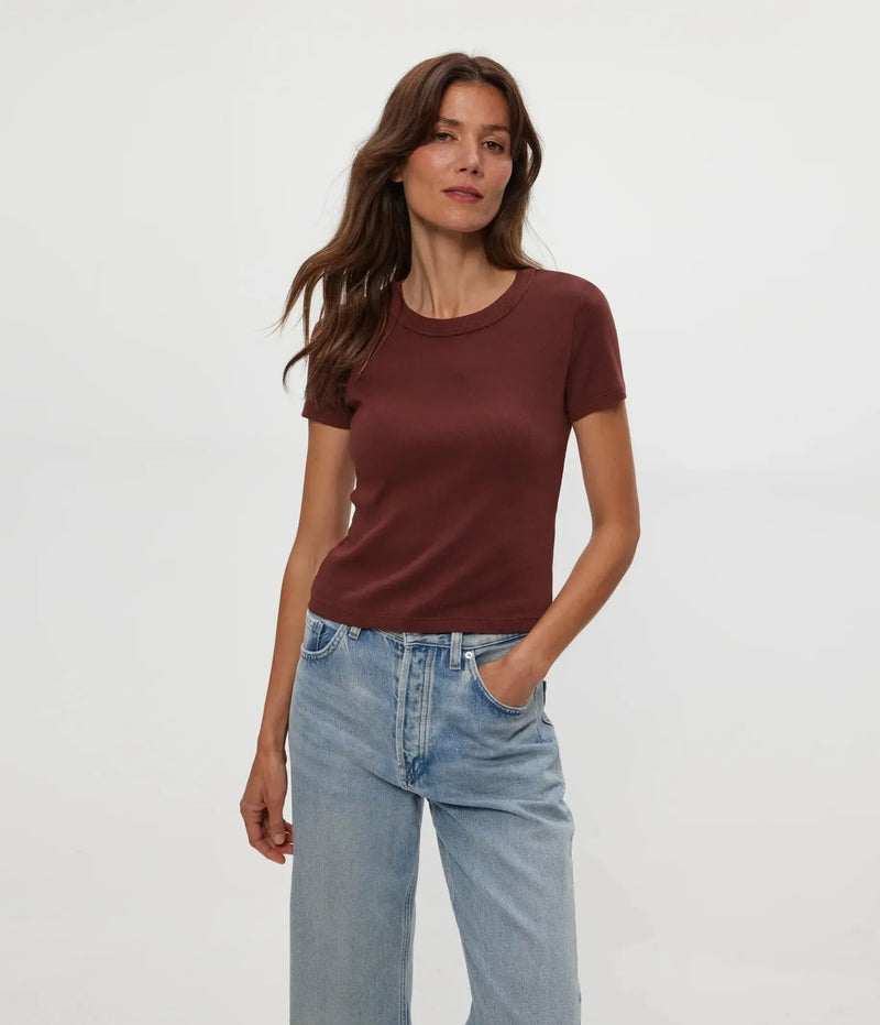 Michael Stars Mimi Crop Tee - Espresso-Hand In Pocket