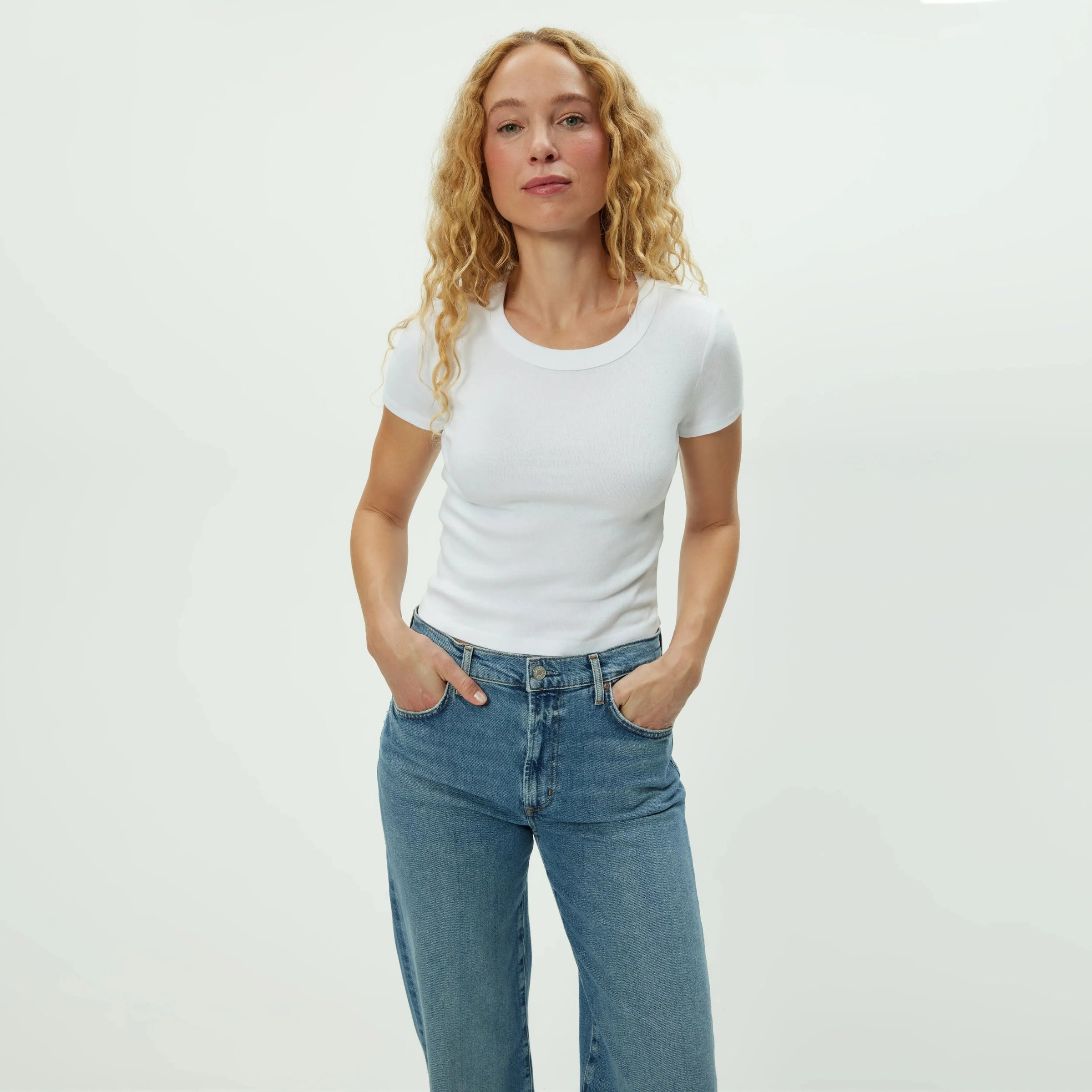 Mimi Crop Tee - White-Hand In Pocket