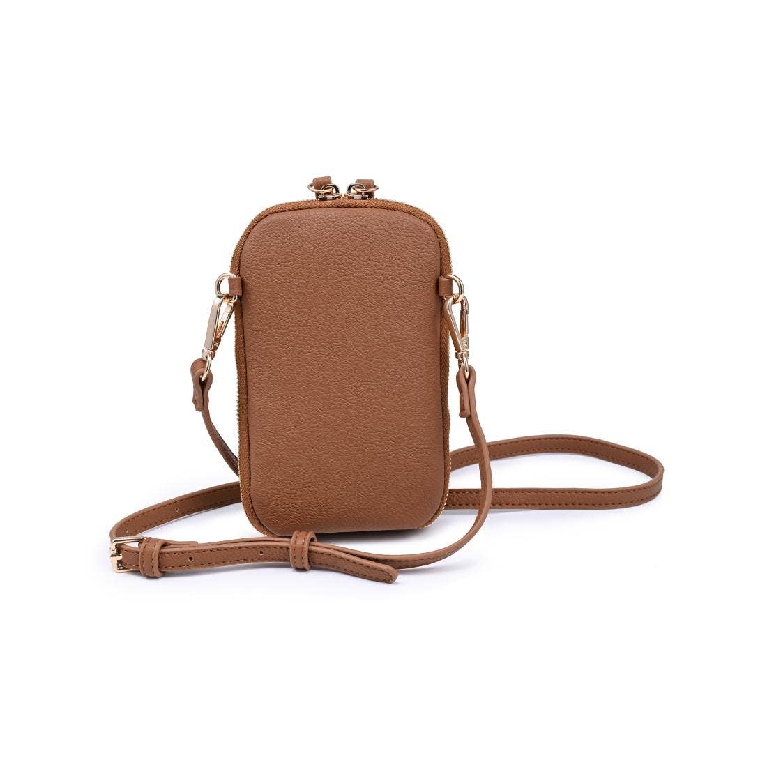 Karen Cell Phone Crossbody: Tan-Hand In Pocket