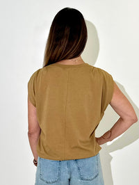 Michael Stars Luca Bubble Tee - Mocha-Hand In Pocket