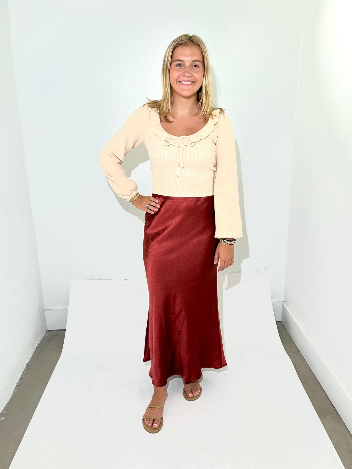 Standard Satin Bias Maxi Skirt - Wine-Hand In Pocket