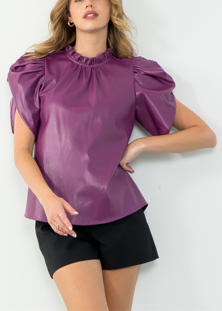 Hudson Ruched Sleeve Leather Top ***FINAL SALE***-Hand In Pocket