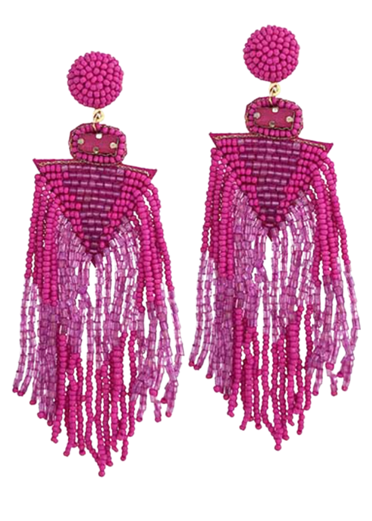 Odina Tassel Bead Earrings-Fuchsia-Hand In Pocket