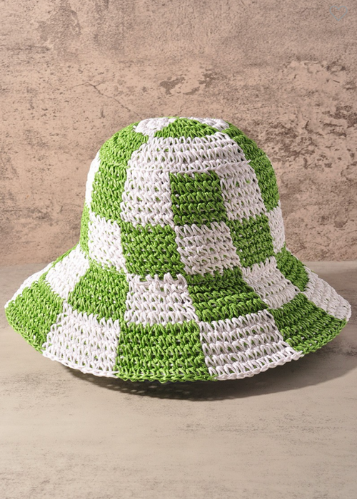 Checker Weave Bucket Hat-Green-Hand In Pocket