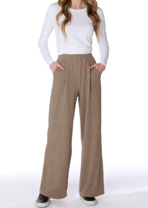 Bobi Wide Leg Pleated Pant - Taupe-Hand In Pocket