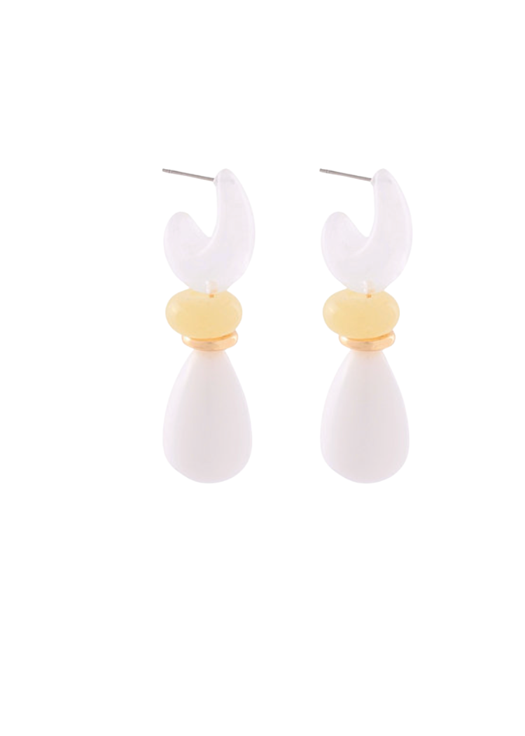 Olvia Teardrop Disk Earrings - White-Hand In Pocket