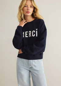 Z Supply First Date Sweatshirt- Eclipse-Hand In Pocket