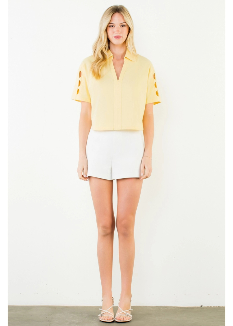 THML Talia V Neck Blouse- Yellow-Hand In Pocket
