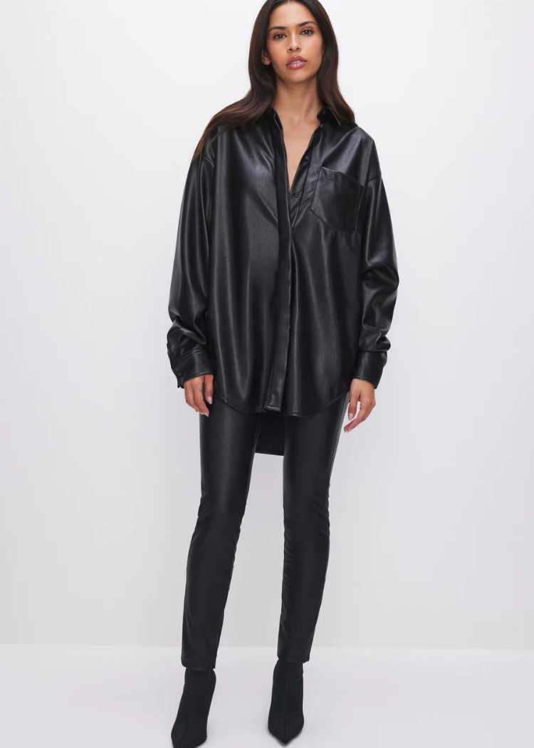 Good American Faux Leather Good Shirt-Hand In Pocket