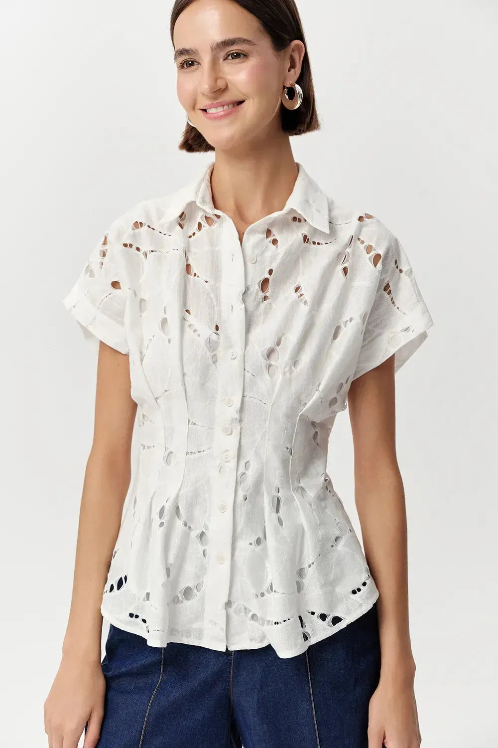 Exquise Adalene Cutwork Shirt - Bone-Hand In Pocket