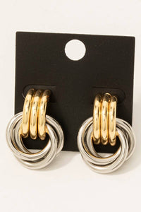 Remi Two Tone Multi Layered Link Dangle Earrings: Gold-Hand In Pocket