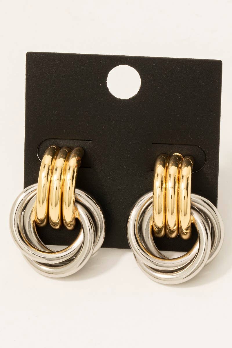 Remi Two Tone Multi Layered Link Dangle Earrings: Gold-Hand In Pocket