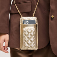 Brianna Cell Phone Crossbody - Polished Light Gold-Hand In Pocket