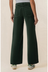KUT Meg High Rise Fab Ab Wide Leg Raw Hem - Evergreen-Hand In Pocket