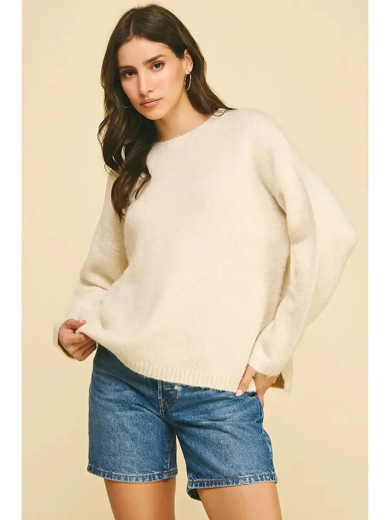 Moment Crewneck Sweater- Ivory-Hand In Pocket