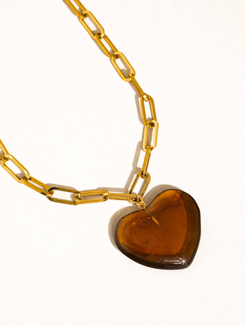 Rouelle 18K Gold Plated Heart Chain Necklace - Brown-Hand In Pocket