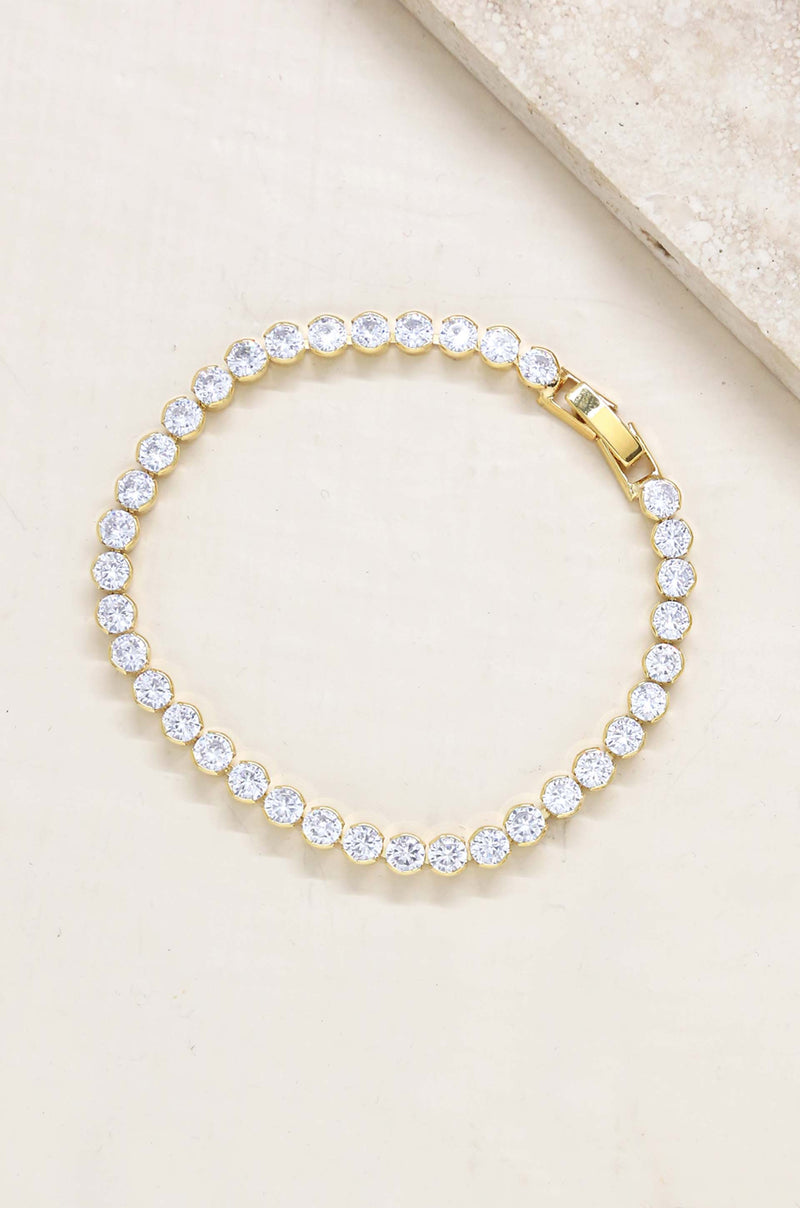 Crystal Chain 18k Gold Plated Tennis Bracelet: Clear Crystals / One Size