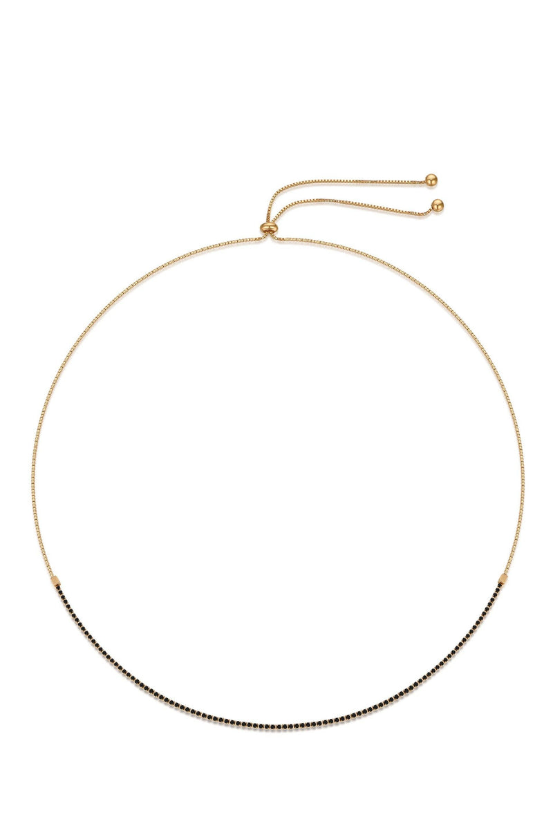 Black Crystal Tennis Necklace with 18k Gold Plating / One Size