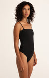 Z Supply Lane Luxe Bodysuit- Black-Hand In Pocket