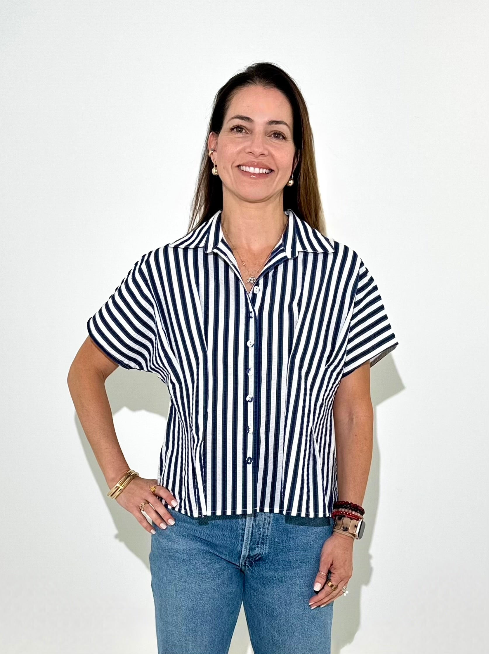 THML Avery Striped Top - Blue-Hand In Pocket