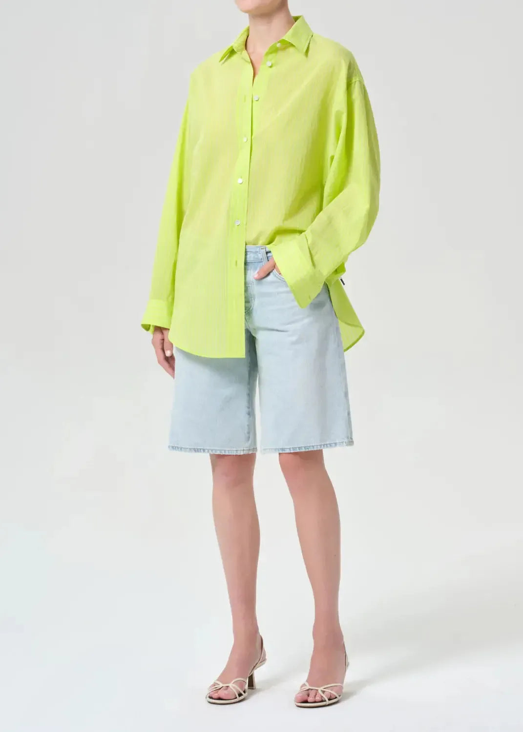 Agolde Sona Shirt - Chartreuse-Hand In Pocket
