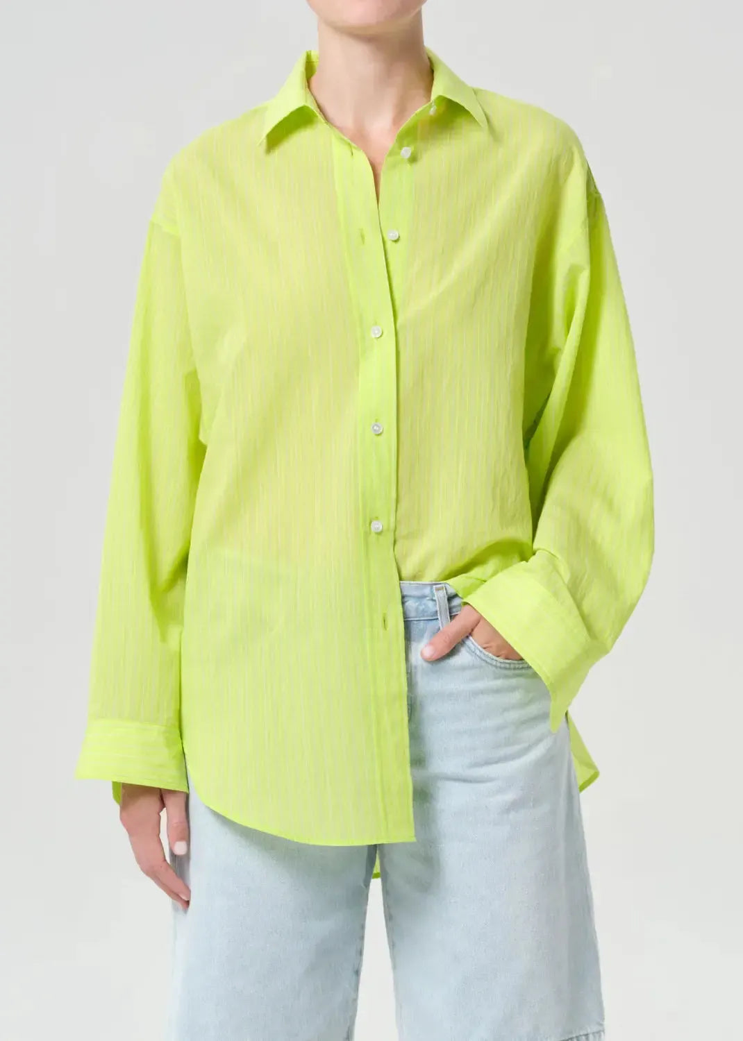 Agolde Sona Shirt - Chartreuse-Hand In Pocket