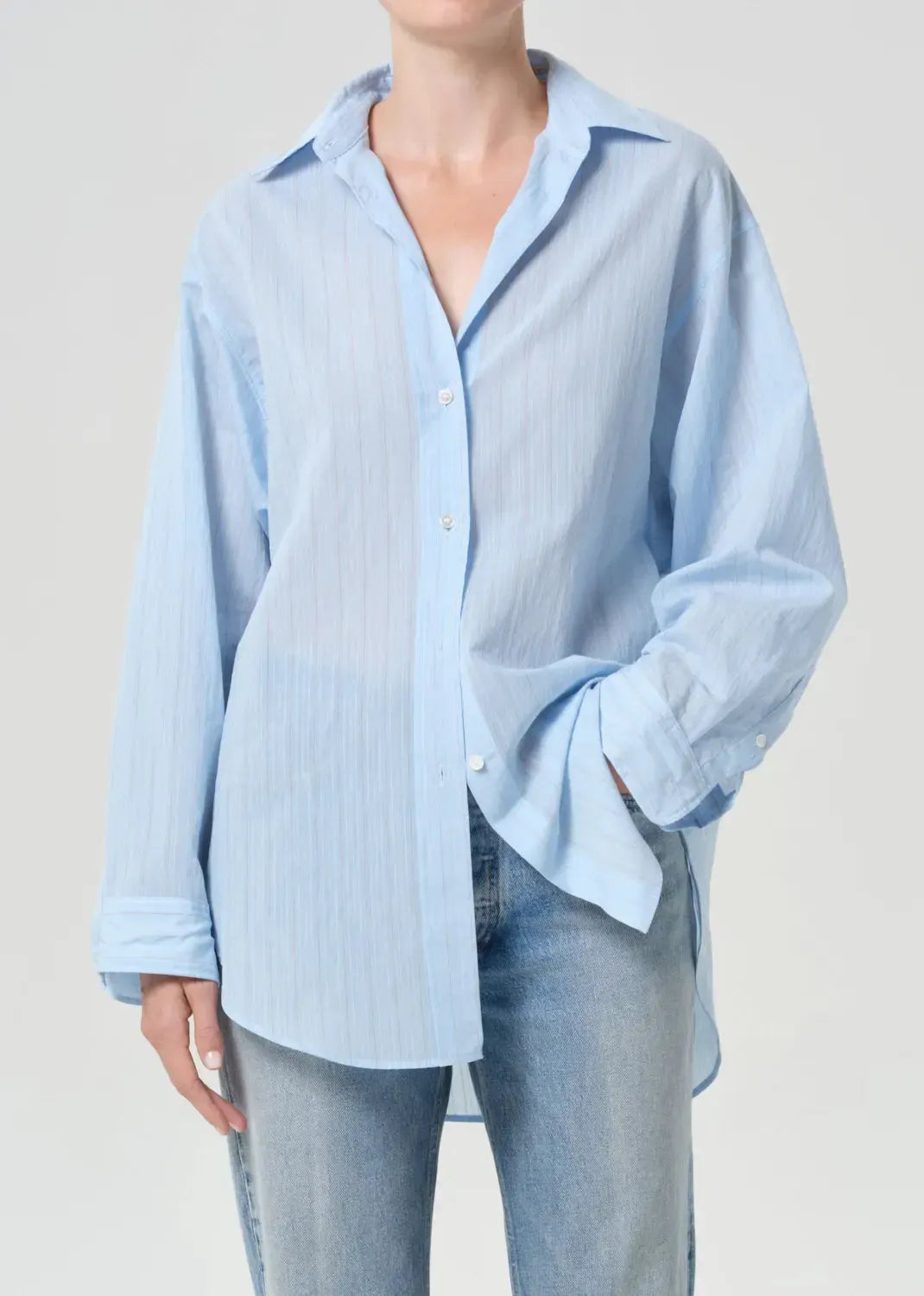 Agolde Sona Shirt - Powder Blue-Hand In Pocket