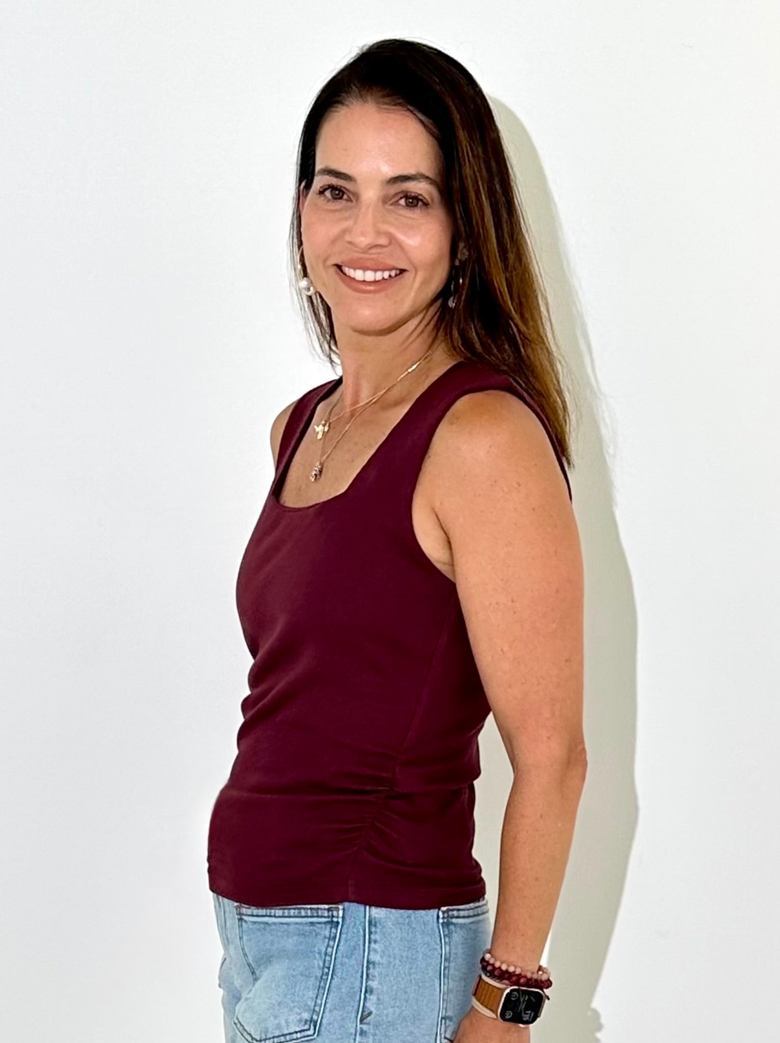 Michael Stars Maribel Square Neck Tank - Port Royale-Hand In Pocket