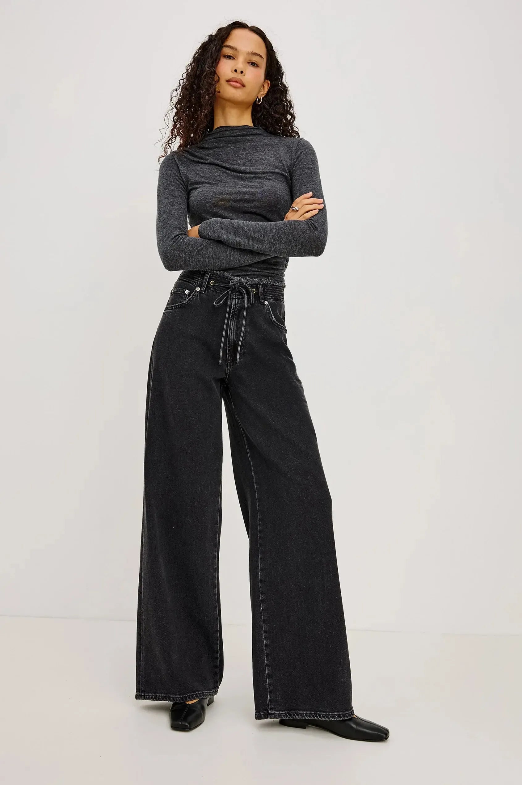 Rails Angeleno Wide Leg - Ash Black-Hand In Pocket