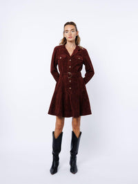 Ciebon Laurie Belted Mini Dress - Brown Wine-Hand In Pocket