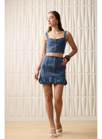 Aylaya Corfu Skirt- Blue Denim-Hand In Pocket