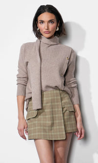Greylin Acacia Scarf Neck Asymmetric Button Up Sweater - Almond