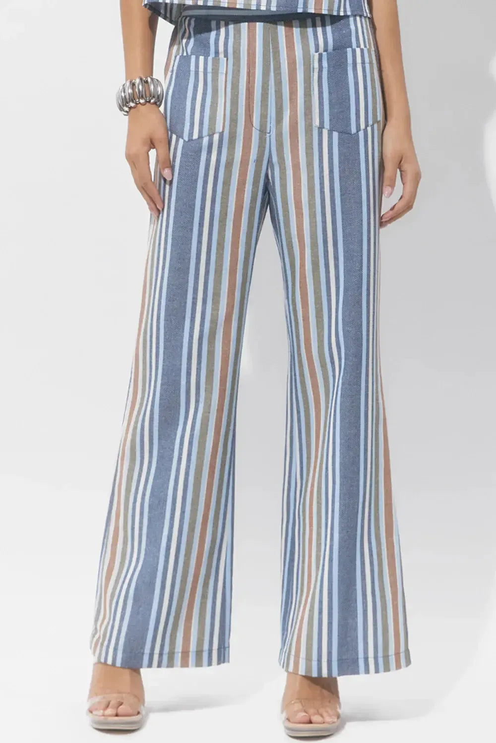 Adelyn Rae Anora Striped Trouser - Denim Blue-Hand In Pocket