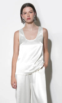 Greylin Ariana Satin Top - Ivory-Hand In Pocket