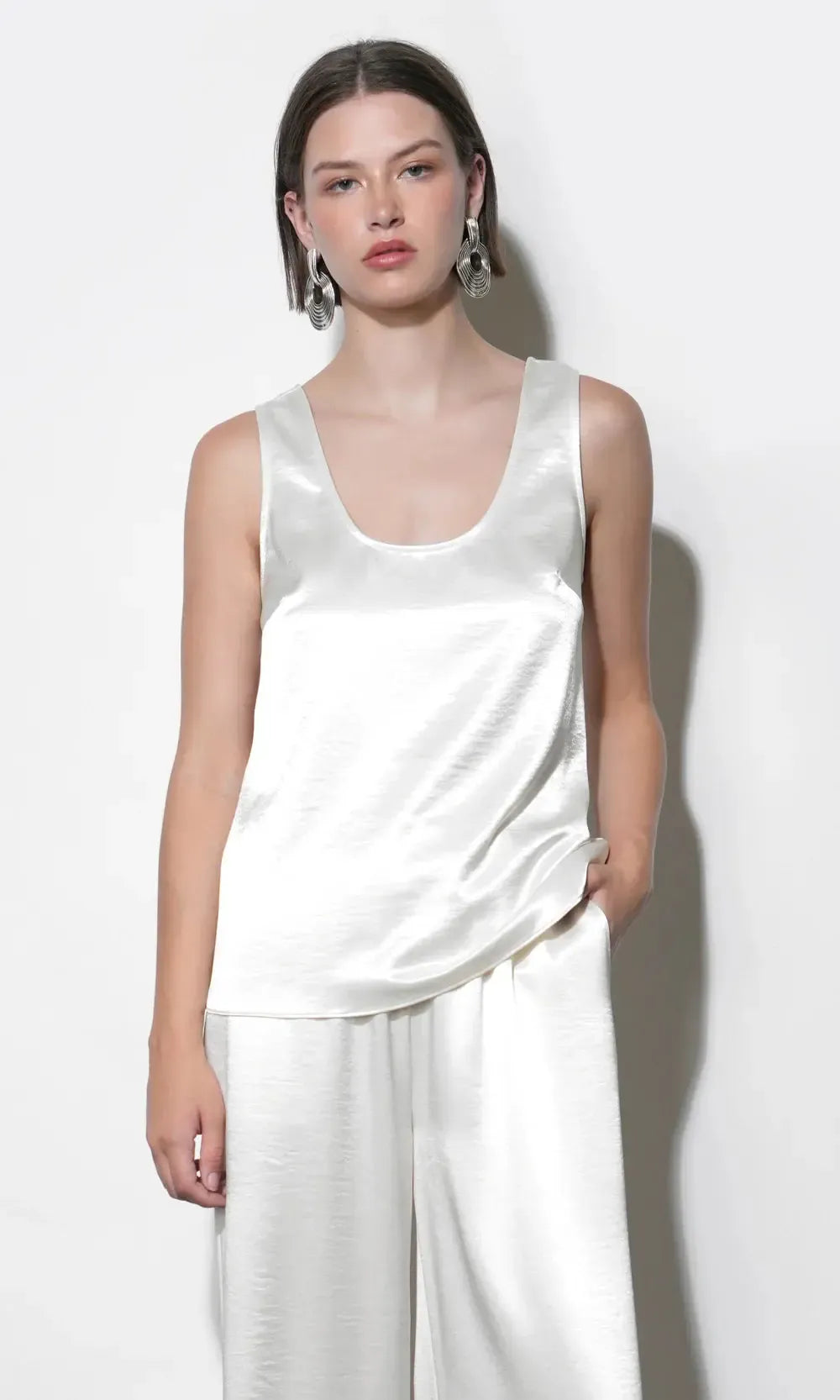 Greylin Ariana Satin Top - Ivory-Hand In Pocket