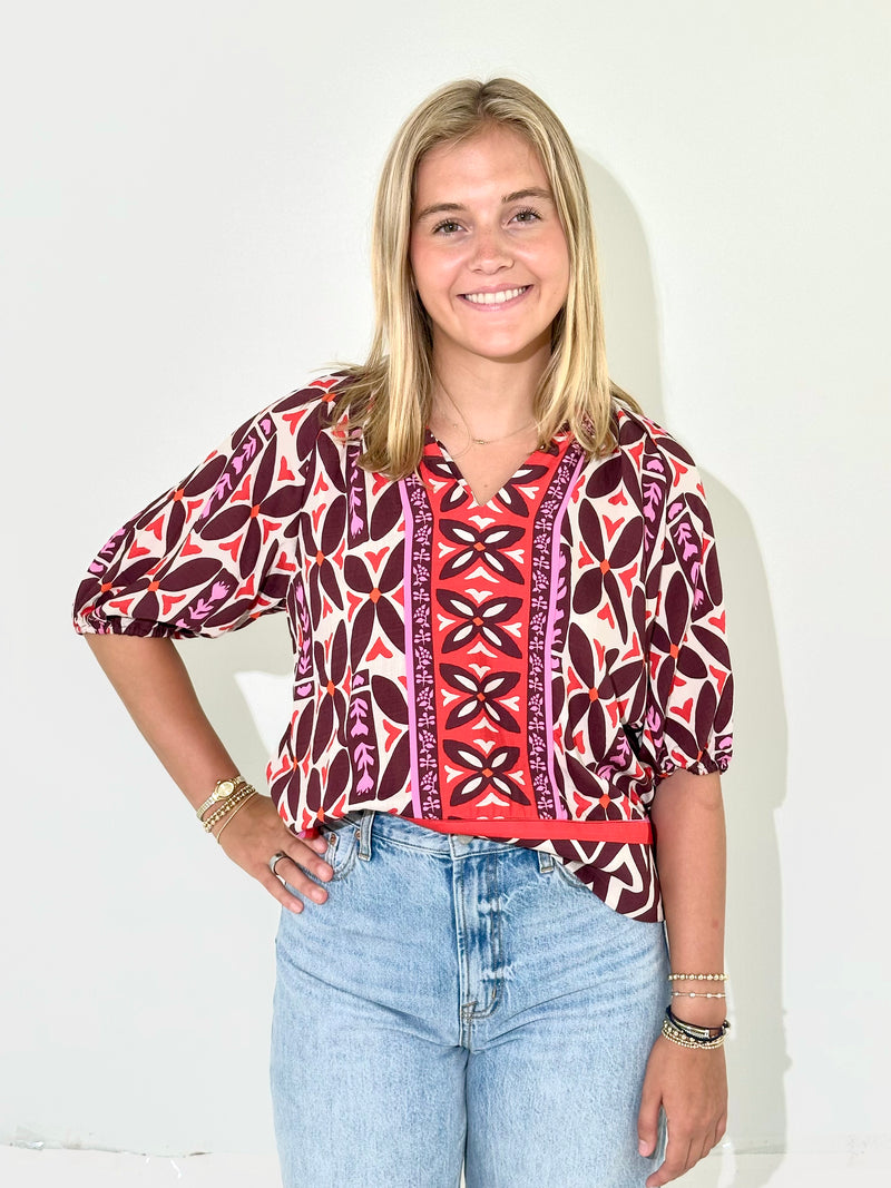 THML Lucia V Neck Blouse - BG-Hand In Pocket