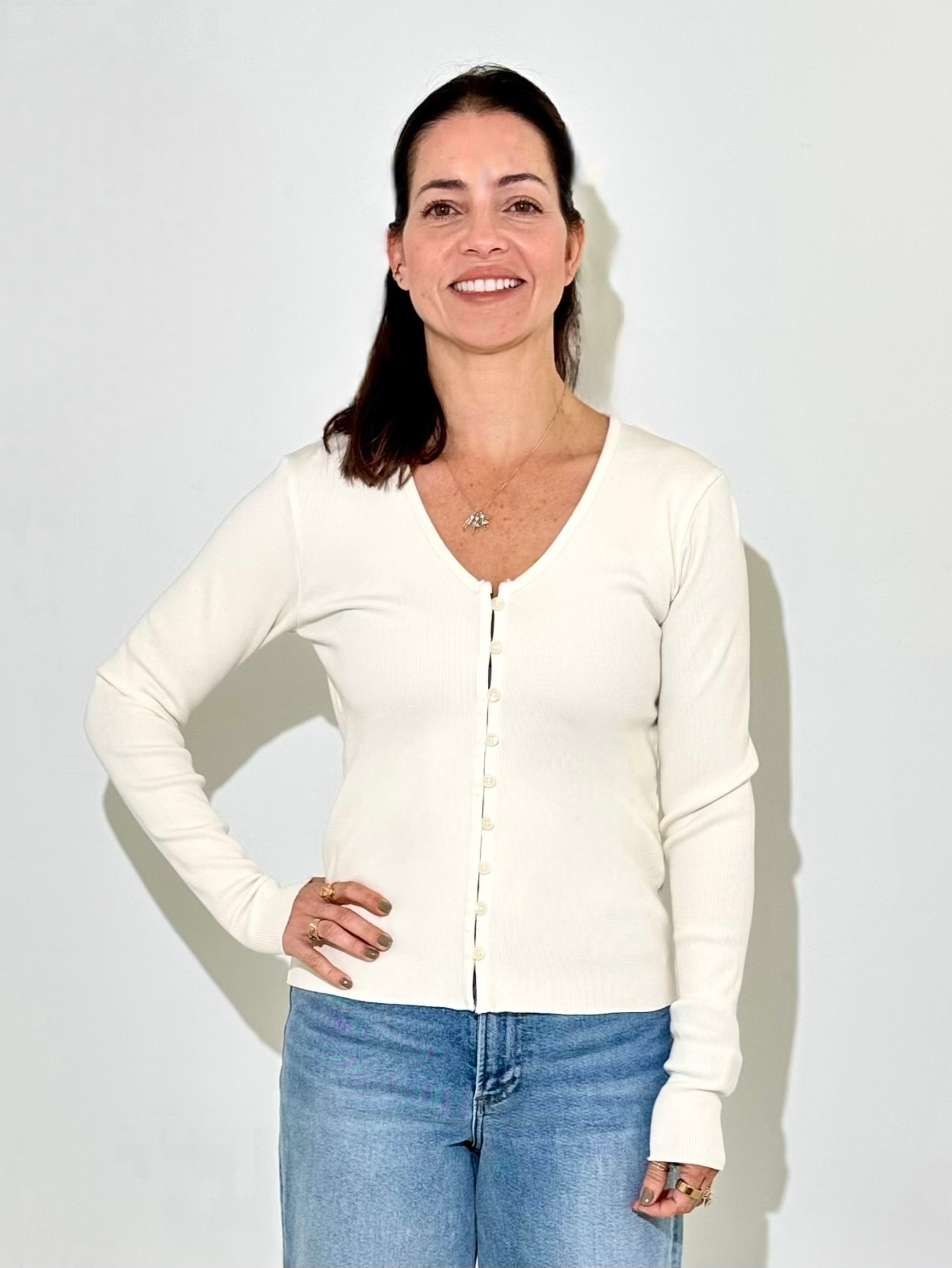 Bobi V Neck Cardigan - Linen-Hand In Pocket
